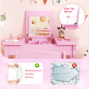 2-in-1 Kids Vanity Makeup Table and Chair Set with Flip Top Mirror