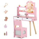 Kids Vanity Set Pretend Play Dressing Table Set with 3-Color Lighting Modes Adjustable Brightness and Mirror Cabinet by LJGDeals