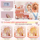 Kids Vanity Set Pretend Play Dressing Table Set with 3-Color Lighting Modes Adjustable Brightness and Mirror Cabinet by LJGDeals