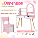 Kids Vanity Set Pretend Play Dressing Table Set with 3-Color Lighting Modes Adjustable Brightness and Mirror Cabinet by LJGDeals