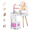 Kids Vanity Set Pretend Play Dressing Table Set with 3-Color Lighting Modes Adjustable Brightness and Mirror Cabinet by LJGDeals