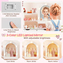 Kids Vanity Set Pretend Play Dressing Table Set with 3-Color Lighting Modes Adjustable Brightness and Mirror Cabinet by LJGDeals
