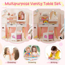 Kids Vanity Set Pretend Play Dressing Table Set with 3-Color Lighting Modes Adjustable Brightness and Mirror Cabinet by LJGDeals