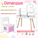 Kids Vanity Set Pretend Play Dressing Table Set with 3-Color Lighting Modes Adjustable Brightness and Mirror Cabinet by LJGDeals