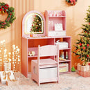 Kids Vanity Set Princess Girls Makeup Vanity Desk with Chair and 3-Color LED Lighted Mirror by LJGDeals