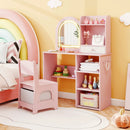 Kids Vanity Set Princess Girls Makeup Vanity Desk with Chair and 3-Color LED Lighted Mirror by LJGDeals