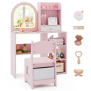 Kids Vanity Set Princess Girls Makeup Vanity Desk with Chair and 3-Color LED Lighted Mirror by LJGDeals