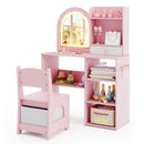 Kids Vanity Set Princess Girls Makeup Vanity Desk with Chair and 3-Color LED Lighted Mirror by LJGDeals