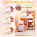 Kids Vanity Set Princess Girls Makeup Vanity Desk with Chair and 3-Color LED Lighted Mirror by LJGDeals