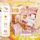 Kids Vanity Set Princess Girls Makeup Vanity Desk with Chair and 3-Color LED Lighted Mirror by LJGDeals