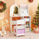 Kids Vanity Set Princess Girls Makeup Vanity Desk with Chair and 3-Color LED Lighted Mirror by LJGDeals