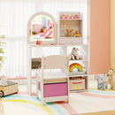 Kids Vanity Set Princess Girls Makeup Vanity Desk with Chair and 3-Color LED Lighted Mirror by LJGDeals