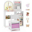 Kids Vanity Set Princess Girls Makeup Vanity Desk with Chair and 3-Color LED Lighted Mirror by LJGDeals