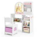 Kids Vanity Set Princess Girls Makeup Vanity Desk with Chair and 3-Color LED Lighted Mirror by LJGDeals