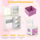 Kids Vanity Set Princess Girls Makeup Vanity Desk with Chair and 3-Color LED Lighted Mirror
