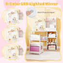 Kids Vanity Set Princess Girls Makeup Vanity Desk with Chair and 3-Color LED Lighted Mirror by LJGDeals