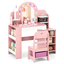 Kids Vanity Set with Colorful LED Lights Princess Makeup Dressing Table with Chair by LJGDeals