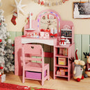 Kids Vanity Set with Colorful LED Lights Princess Makeup Dressing Table with Chair