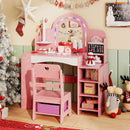 Kids Vanity Set with Colorful LED Lights Princess Makeup Dressing Table with Chair by LJGDeals