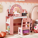 Kids Vanity Set with Colorful LED Lights Princess Makeup Dressing Table with Chair by LJGDeals