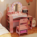 Kids Vanity Set with Colorful LED Lights Princess Makeup Dressing Table with Chair by LJGDeals