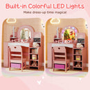 Kids Vanity Set with Colorful LED Lights Princess Makeup Dressing Table with Chair