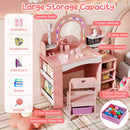 Kids Vanity Set with Colorful LED Lights Princess Makeup Dressing Table with Chair
