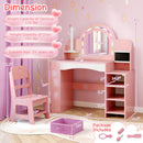 Kids Vanity Set with Colorful LED Lights Princess Makeup Dressing Table with Chair