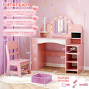 Kids Vanity Set with Colorful LED Lights Princess Makeup Dressing Table with Chair by LJGDeals
