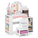 Kids Vanity Set with Colorful LED Lights Princess Makeup Dressing Table with Chair by LJGDeals