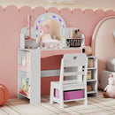 Kids Vanity Set with Colorful LED Lights Princess Makeup Dressing Table with Chair by LJGDeals
