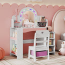 Kids Vanity Set with Colorful LED Lights Princess Makeup Dressing Table with Chair