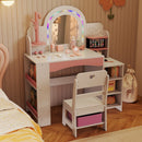 Kids Vanity Set with Colorful LED Lights Princess Makeup Dressing Table with Chair