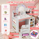Kids Vanity Set with Colorful LED Lights Princess Makeup Dressing Table with Chair