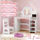 Kids Vanity Set with Colorful LED Lights Princess Makeup Dressing Table with Chair by LJGDeals