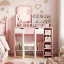 Kids Vanity Set with Chair and Mirror Makeup Dressing Desk with Storage Shelves and Drawers