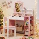 Kids Vanity Set with Chair and Mirror Makeup Dressing Desk with Storage Shelves and Drawers