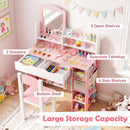 Kids Vanity Set with Chair and Mirror Makeup Dressing Desk with Storage Shelves and Drawers
