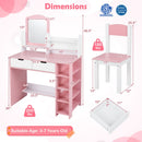 Kids Vanity Set with Chair and Mirror Makeup Dressing Desk with Storage Shelves and Drawers