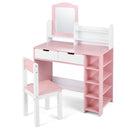 Kids Vanity Set with Chair and Mirror Makeup Dressing Desk with Storage Shelves and Drawers