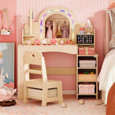 Kids Vanity Set with LED Mirror and Chair - Natural by LJGDeals