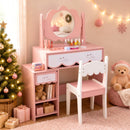 Kids Vanity Set with Rotating Mirror and Chair - Pink