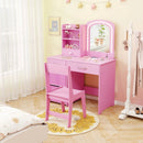 Kids Vanity Set with Lighted Mirror Makeup Desk and Chair Set with Drawers by LJGDeals