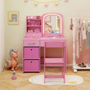 Kids Vanity Set with Lighted Mirror Makeup Desk and Chair Set with Drawers by DirectDeals