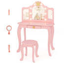 Kids Vanity Set with Tri-fold Lighted Mirror Detachable Top and Stool by LJGDeals