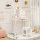 Kids Vanity Set with Tri-fold Lighted Mirror Detachable Top and Stool by LJGDeals