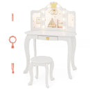 Kids Vanity Set with Tri-fold Lighted Mirror Detachable Top and Stool by LJGDeals