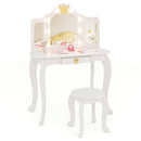 Kids Vanity Set with Tri-fold Lighted Mirror Detachable Top and Stool