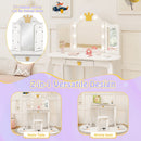 Kids Vanity Set with Tri-fold Lighted Mirror Detachable Top and Stool