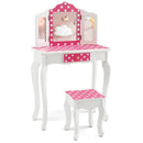 Kids Vanity Table and Stool Set with Cute Polka Dot Print-Pink by LJGDeals